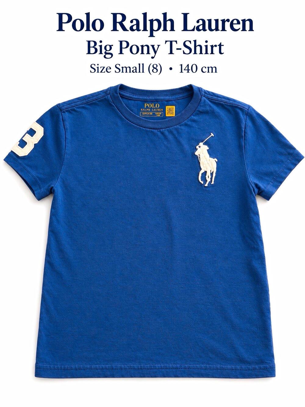 Polo Ralph Lauren Big Pony Blue Cotton Crew Neck Tee Embroidered Logo Boys 8